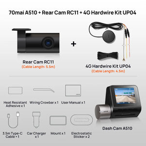 70mai A510 + RC11 Rear Cam + 4G Remote Hardwire Kit