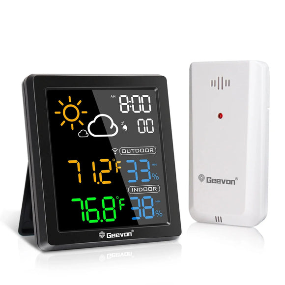 Geevon Wireless Weather Station With Color Display, Indoor Outdoor Digital Temperature Humidity With Alarm Clock And Backlight