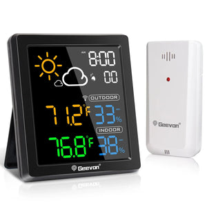 Geevon Wireless Weather Station With Color Display, Indoor Outdoor Digital Temperature Humidity With Alarm Clock And Backlight