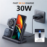 3 in 1 Wireless Charger For Mobile Phones Watches Buds - Black - Car Wireless Mobile Phone Chargers