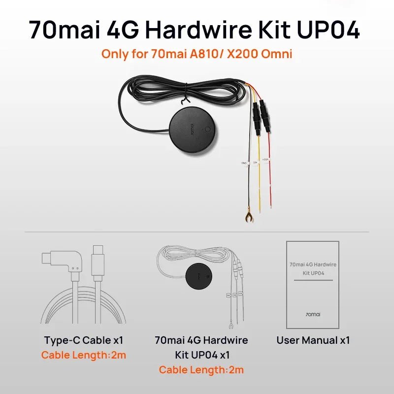 70mai A810 4K HDR Dash Cam + RC12 HDR Rear + 4G Hardwire Kit